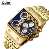 Oulm 9315 Fancy Mens Quartz Wrist Watch Luxury Gold Strap 3 Clock Waterproof